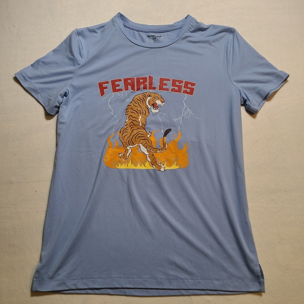 Charlotte Russe Fearless Tiger Graphic Tee Women's Blue Flame Shirt Size Small